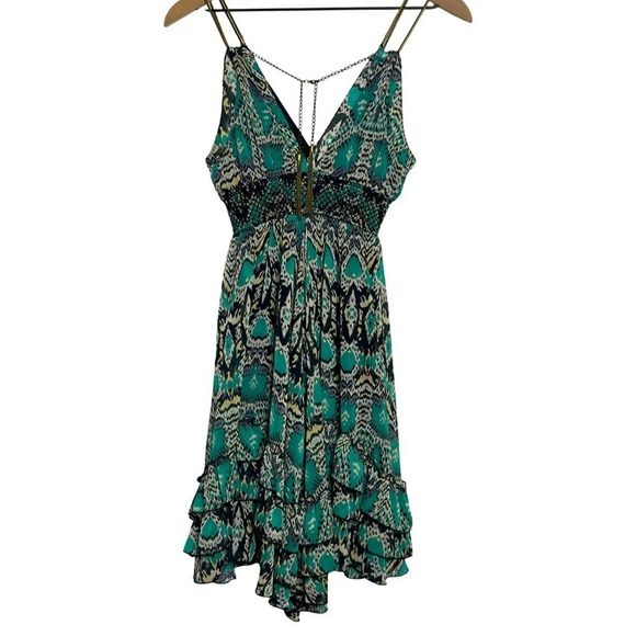 Arden Mini Fit & Flare Y2K Dress Black Green Unique Metal Straps Women’s… - Picture 5 of 13